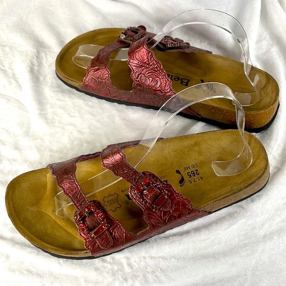 Betula by Birkenstock Brick Red/ Black Leather Jeweled Sandal Women US 10 EUR 41 - Picture 6 of 14